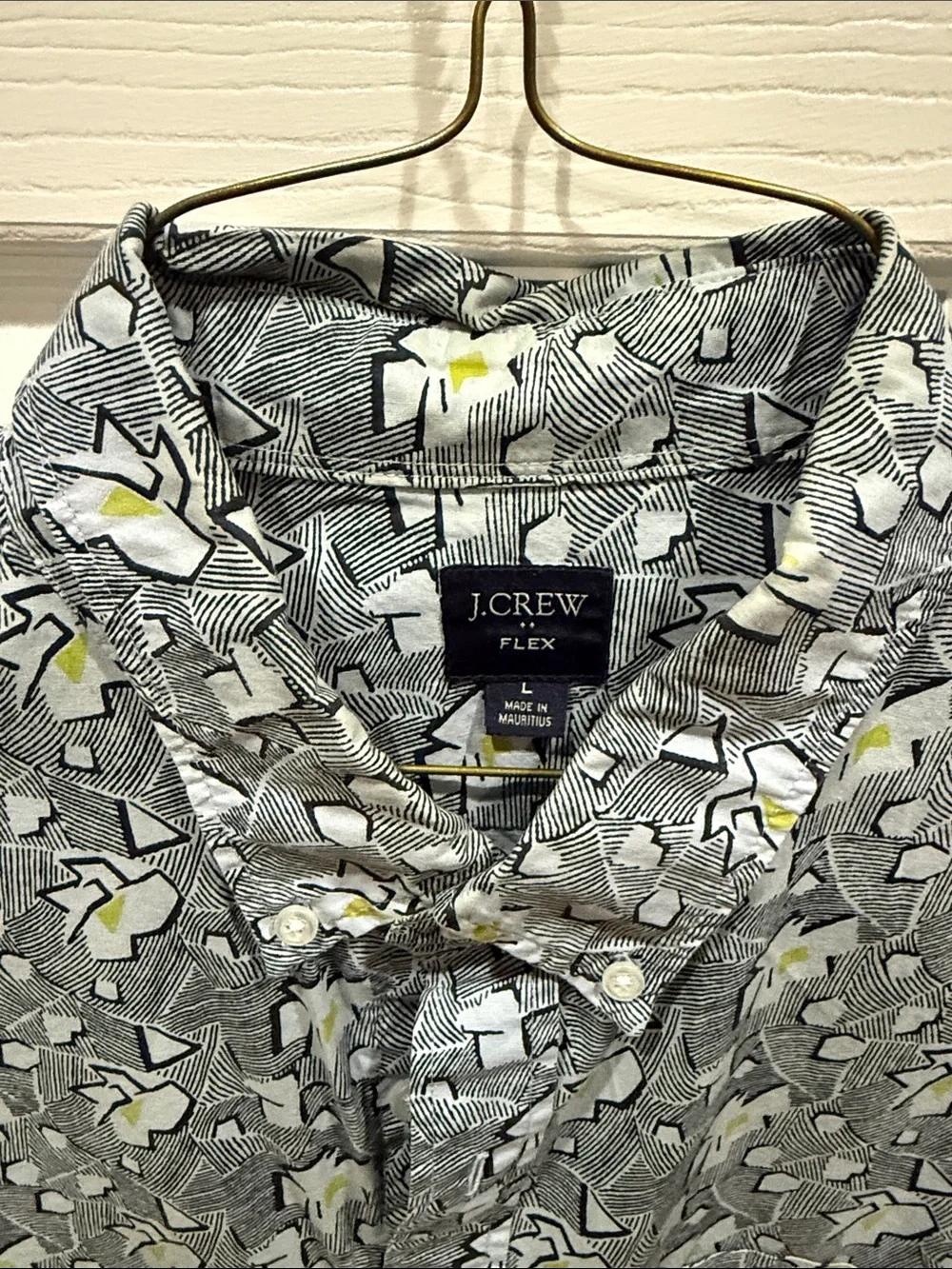J. Crew Gray Short-Sleeve Floral Button-Down Shirt with Yellow Accents